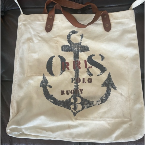 ✨RRL RALPH LAUREN Heavy Canvas Logo Print 2 Way Market Tote Bag UNISEX - Picture 3 of 16